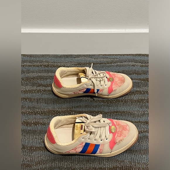 Gucci Grey/ Pink Nubuck Leather and GG Canvas Screener Sneaker Women EU38/US7.5 - Picture 6 of 10